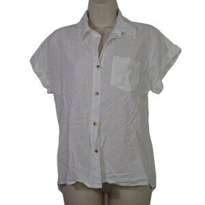 Sim and Sam White Button Up Shirt Women Size S Short Sleeve Collared Pocket